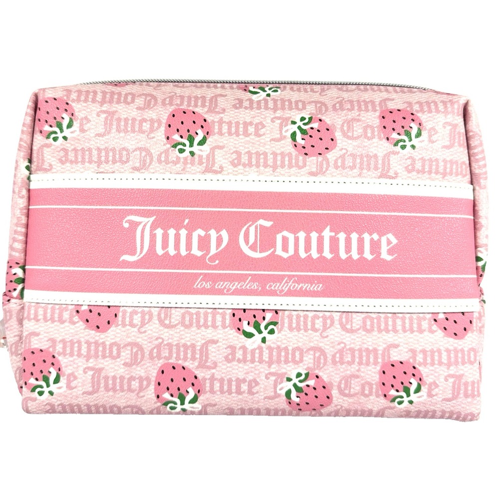 Juicy Couture Strawberry Travel Cosmetic Bag Pink Makeup Case With Bottle‎